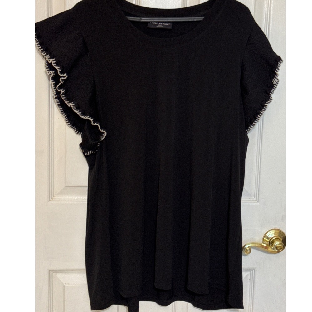 Lane Bryant Ruffle Sleeve‎ Top Womens 22/24 Black Excellent Whipstitch Trim